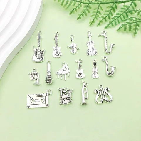 Antiksilber Legierung Musikinstrument Gitarre Saxophon Charm Anhänger DIY Halskette Armband Schmuckherstellung Zubehör