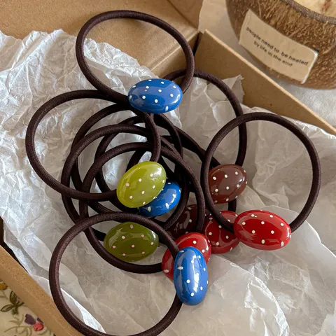 Eenvoudig Polka Dot Ovaal Kraal Haartouw Hoge Elasticiteit Haarband Vrouwen Dagelijks Ponytail Houder Haaraccessoires