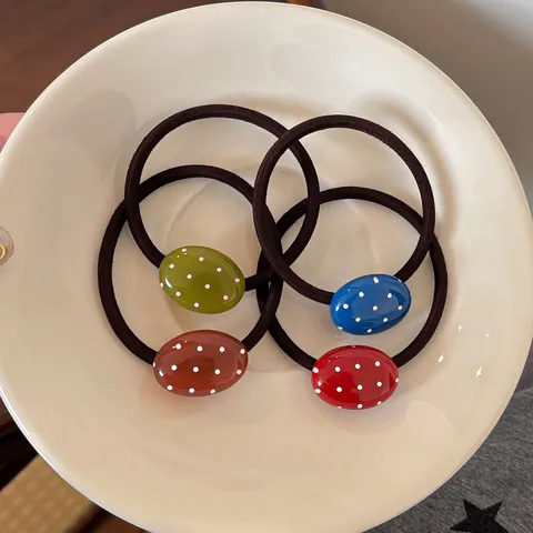 Eenvoudig Polka Dot Ovaal Kraal Haartouw Hoge Elasticiteit Haarband Vrouwen Dagelijks Ponytail Houder Haaraccessoires