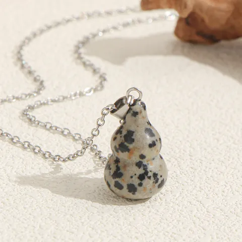 Fashion 304 Stainless Steel Chain Gourd Pendant Necklace Fun Elements Copper Natural Stone Gourd Pendant Choker For Commute Everyday Jewelry Gift