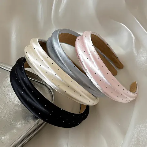 Serre-tête Large à Pois en Satin Style Coréen Mode Femme Effet Tête Haute Accessoire de Cheveux Antidérapant Serre-tête Doux pour Filles