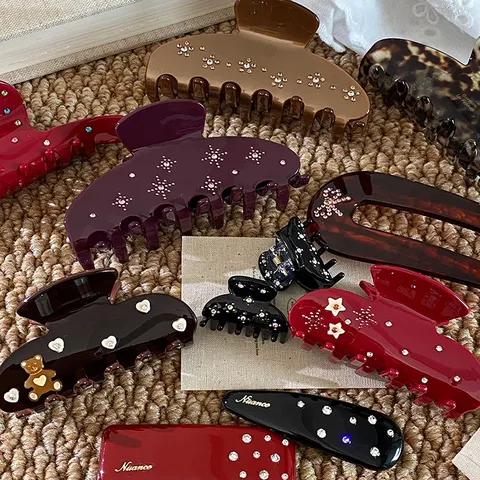 Pinza de Pelo de Resina de Acetato Elegante Francés Strass Vintage Carey Estrella Horquilla Tocado Adorno Mujer Joyería