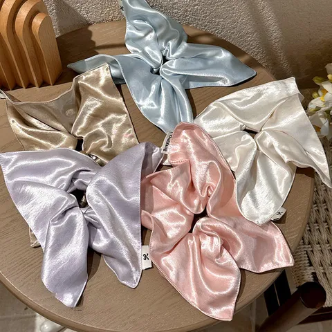 Elegant Satin Scrunchies With Scarf Ribbon For Women Ice Cream Color Silk Like Hair Ties Bow Hair Rope Scrunchie Accessories