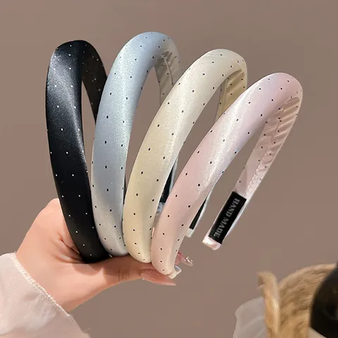 Korean Style Polka Dot Satin Skinny Headband For Women Sweet All-Match Everyday Printed Plastic Hairband Headwear Accessories