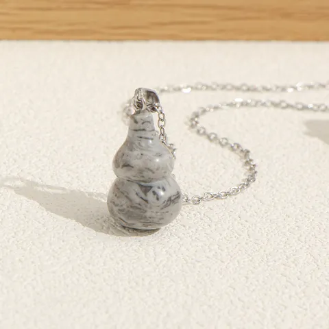 Fashion 304 Stainless Steel Chain Gourd Pendant Necklace Fun Elements Copper Natural Stone Gourd Pendant Choker For Commute Everyday Jewelry Gift
