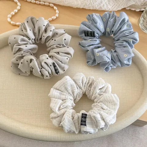 Chouchous en Tissu à Pois Frais et Doux Haute Élasticité Attaches de Cheveux Florales Style Décontracté Imprimé Supports de Queue de Cheval Pour Femmes Accessori Cheveux