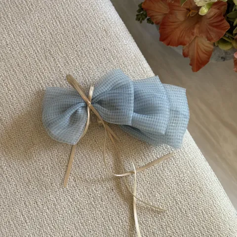 Sweet Organza Bow Banana Clip For Women Floral Plaid Pattern Hair Accessory Vertical Clip Ponytail Holder Ribbon Decoration