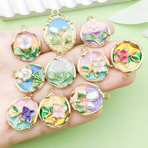 DIY Κράμα Ψευδαργύρου Εμαγιέ Φλοράλ Κρεμαστό Charms Πολύχρωμο Μικτό Λουλούδι Εύρημα Κοσμημάτων Για Κολιέ Βραχιόλι Χειροτεχνία
