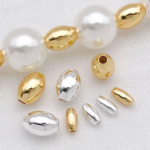Copper Spacer Beads Gold And Silver Plated Smooth Small Hole Millet Beads For DIY Necklace Bracelet Crafting