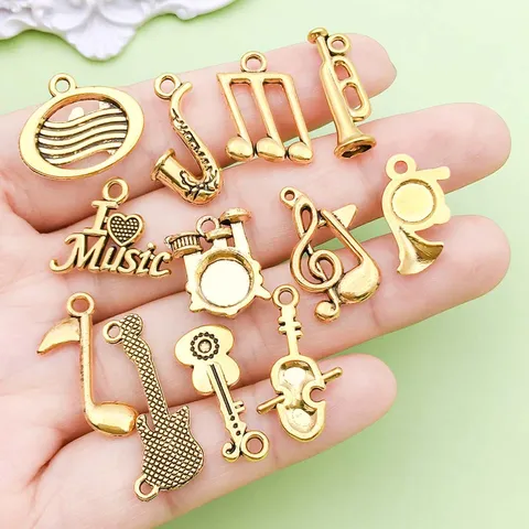 Antique Gold Zinc Alloy Music Instruments Pendants Charms DIY Necklace Bracelet Jewelry Accessories Musical Note Guitar Violin