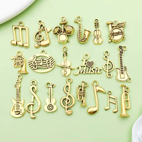 Antique Gold Zinc Alloy Music Instruments Pendants Charms DIY Necklace Bracelet Jewelry Accessories Musical Note Guitar Violin