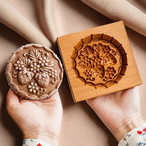 Retro Beech Wood Cookie Mold Carved Biscuit Baking Stamps Tools For Christmas Kitchen Cake Decoration Gingerbread Pastry Embossing