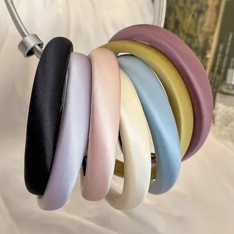 Women Padded Satin Headband Wide Sponge Hairband Solid Color Silk Texture Head Hoop Fashion Hair Accessories