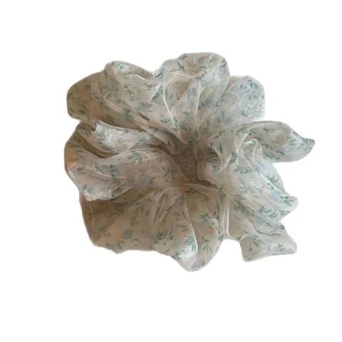Französischer Romantischer Organza Karierter Großer Haargummi Retro Süßer Mesh Gepunkteter Blumiger Haargummi Für Damen Haarschmuck
