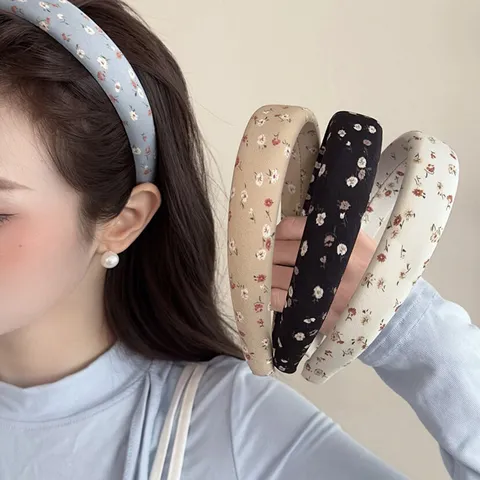 Serre-tête en Tissu Imprimé Floral Doux et Frais Style Coréen Design de Sommet de Crâne Haut Accessoires Cheveux Femme Quotidien