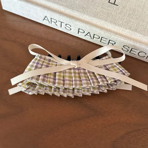 Korean Plaid Skirt Style Bow Banana Hair Clip For Women Spring Summer Sweet Ribbon Bowknot Hair Claw Clip Ponytail Holder Accessories