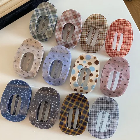 Korean Style Star Plaid Print Acetate Hair Claw Large Size Oval Hollow Hair Clip Elegant Sweet Hair Accessories For Women