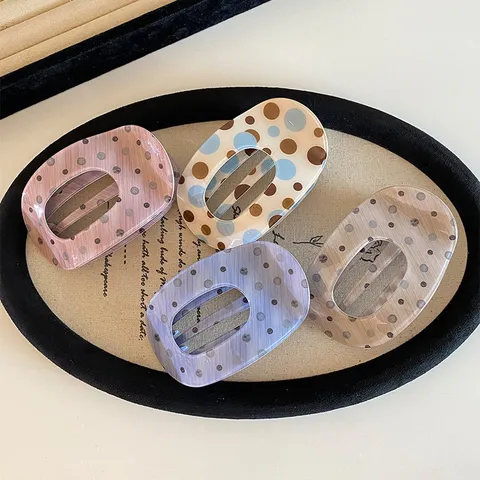 Korean Style Star Plaid Print Acetate Hair Claw Large Size Oval Hollow Hair Clip Elegant Sweet Hair Accessories For Women