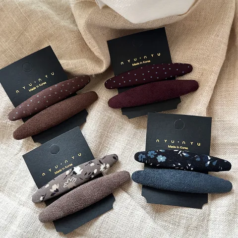 Koreanischer Stil Beflockung Blumenmuster Oval BB-Clip Retro Pünktchen Stoff Seitenhaarnadel Elegante Pony-Clip Herbst Winter Kopfschmuck Accessoires Für Damen