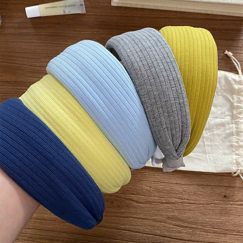 Serre-Tête Large en Tricot Côtelé Rétro pour Femmes Élégant Bandeau Cheveux en Tissu Haut Décontracté Navette Couleur Unie Accessoire