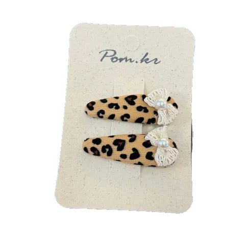 Juego de Pinces para el Pelo con Estampado de Leopardo Vintage para Mujeres Niñas Lazo de Tela Cara Sonriente Flequillo Lateral Horquilla Tocado