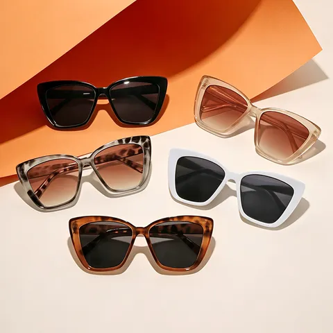 Women Retro Square Cat Eye Sunglasses Oversized Fashion Vintage Sunglasses For Women UV400 Protection Trendy Plastic Frame Outdoor Travel Sun Glasses