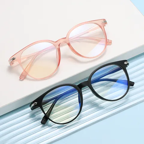 Monturas de Gafas Redondas de Estilo Coreano para Hombres Mujeres Gafas Decorativas de Plástico Metal Anti Luz Azul Gafas Retro Literarias Color Jalea Transparente