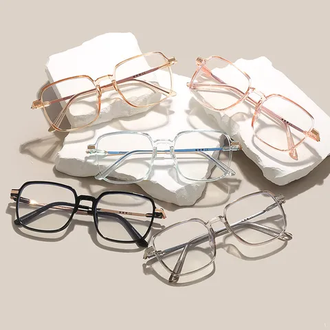 Modern Square Frame Blue Light Blocking Glasses Memory Plastic Metal Optical Eyewear Frames For Women Men Office Daily Glasses