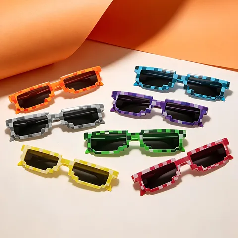 Funny Pixelated Sunglasses Mosaic Pixel Block Glasses For Men Women Party Festivals Trendy Pixelated Shades Thug Life Style Props