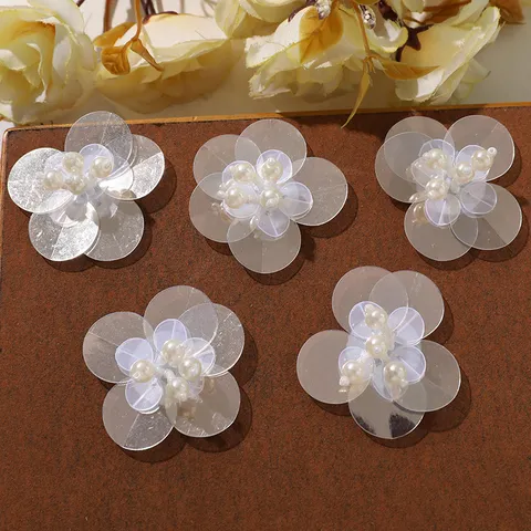 Handmade Woven Sequin Flower Applique Artificial Pearl DIY Clothing Shoe And Hair Accessories Decorative Patch