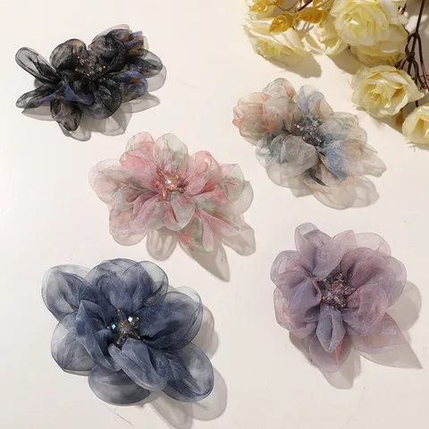 Pinza para el Cabello con Flor de Peonía de Malla Ombre Degradado Accesorios de Coiffure Elegantes Hechos a Mano para Mujeres Estilo Diario Fiesta