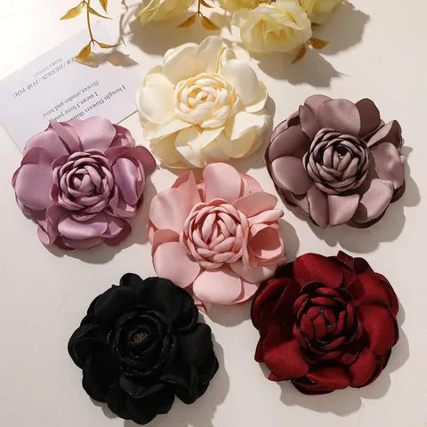 Vintage Tela de Satén Borde Quemado Camelia DIY Pinza de Pelo Elegante Mujeres Broche Ropa Pelo Flor Accesorio