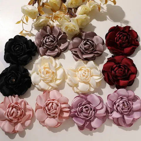 Vintage Tela de Satén Borde Quemado Camelia DIY Pinza de Pelo Elegante Mujeres Broche Ropa Pelo Flor Accesorio