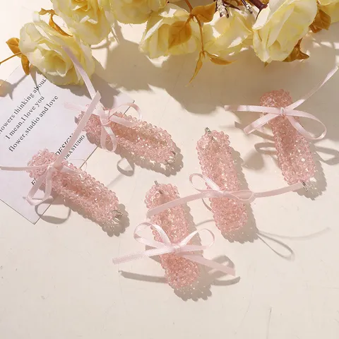 Korean Ballet Style Pink Ribbon Crystal Shoe Pendant DIY Keychain Bag Phone Cord Hanging Accessory Bowknot Beaded