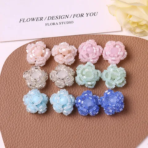 Abalorios de Vidrio Tejidos a Mano de Flores Accesorios DIY Estilo Pastoral Dijes Florales para Horquilla Pendiente Fabricación de Joyas