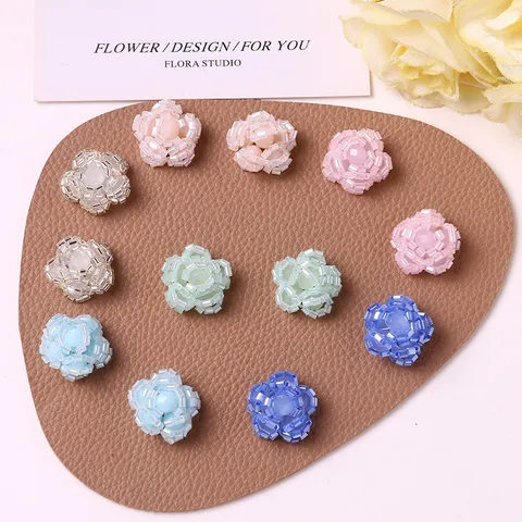 Abalorios de Vidrio Tejidos a Mano de Flores Accesorios DIY Estilo Pastoral Dijes Florales para Horquilla Pendiente Fabricación de Joyas