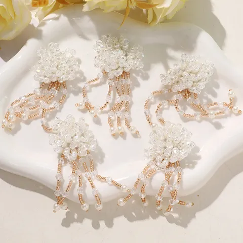 French Handmade Glass Bead Artificial Pearl Flower Tassel DIY Accessory For Earring Hair Clip Brooch Making