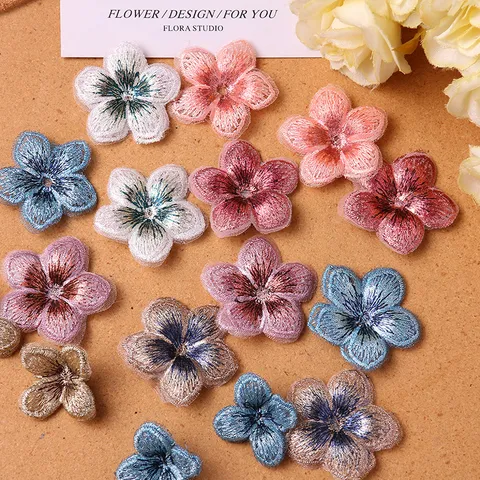 Chinese Style Retro Gradient Five Petal Flower Embroidery Patch DIY Hand Sewing Mesh Clothing Accessory Craft