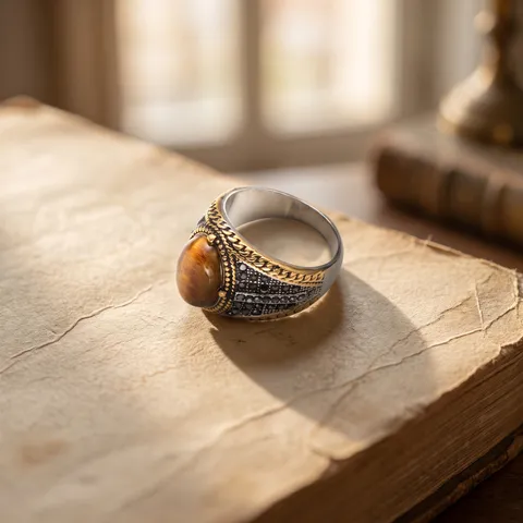 Vintage Distressed 304 Stainless Steel Wide Band Ring For Men Ethnic Style Twisted Rope Oval Cabochon Rhinestone Inlaid Statement Finger Ring