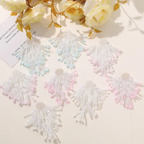Sweet Long Tassel Beaded Flower Hand Sewn Cloth Patch DIY Craft Accessory For Brooch Earring Hair Decoration
