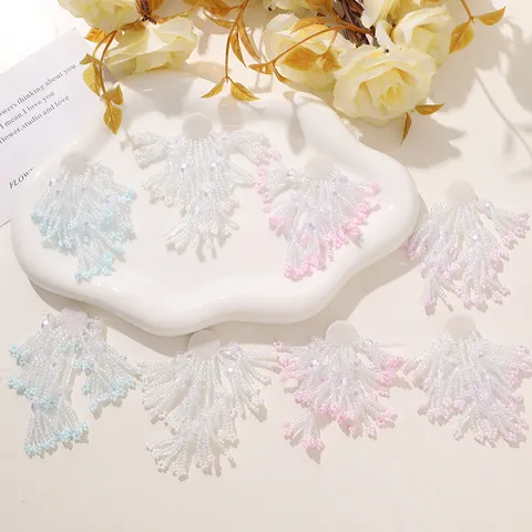 Sweet Long Tassel Beaded Flower Hand Sewn Cloth Patch DIY Craft Accessory For Brooch Earring Hair Decoration