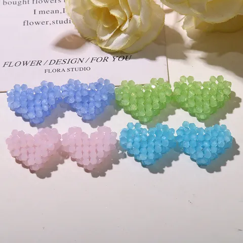 Estilo Ins Coreano Colgante de Corazón Tejido con Abalorios Cuentas de Vidrio Abalorio para Accesorios de Pelo Creación de Joyería