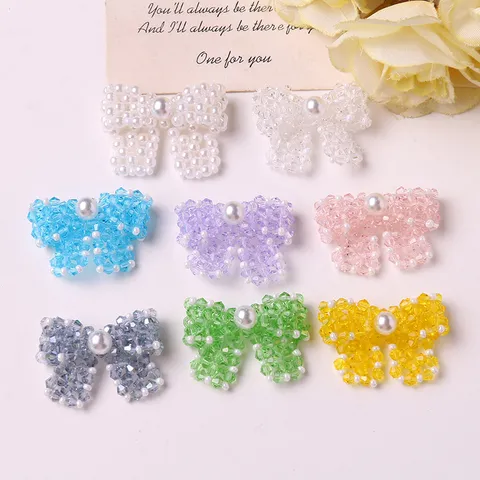 Handmade Woven Glass Beaded Bow DIY Accessories Pearl Accent Cute Hair Shoe Flower Craft Jewelry Making Components