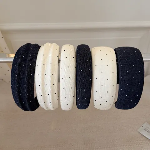 Serre-Tête Large en Tissu à Pois Tendance Élégant Serre-Tête avec Strass Scintillants Antidérapant pour Femmes Accessoires Cheveux Quotidiens