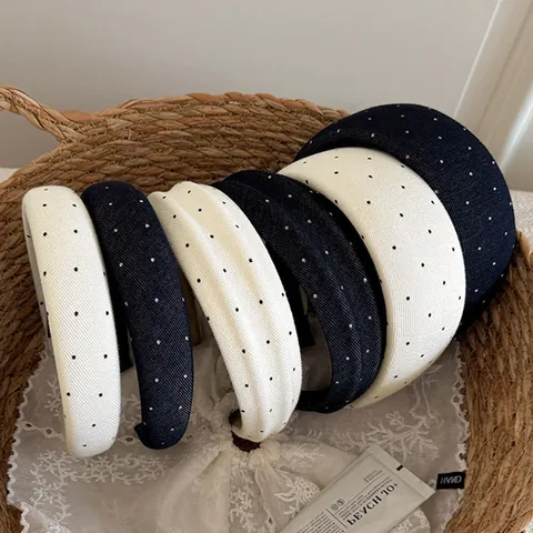 Serre-Tête Large en Tissu à Pois Tendance Élégant Serre-Tête avec Strass Scintillants Antidérapant pour Femmes Accessoires Cheveux Quotidiens