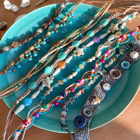 Chaîne de Taille en Corde Tressée Style Bohémien Ethnique pour Femmes Bijoux de Corps Perlés Faits à la Main Vintage Pendentif Coquille Ceinture Collier