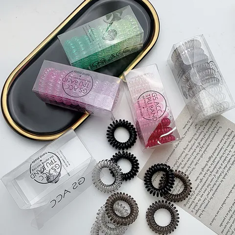 Chic Korean Spiral Telephone Cord Hair Ties Gradient Colors High Elastic Resin Hair Rings Geometric Elastic Scrunchies Hair Accessories For Women