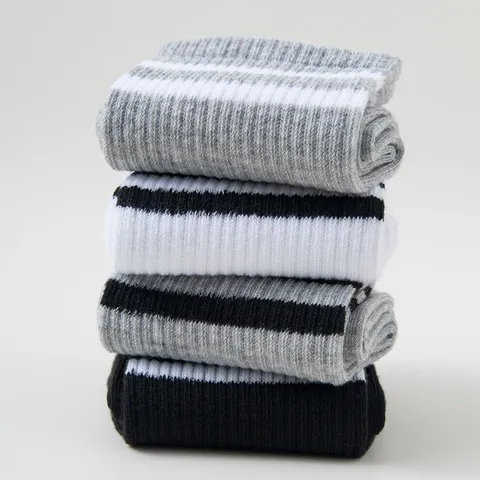Unisex Striped Crew Socks Classic Double Bar Preppy Style Breathable Polyester Casual Athletic Sports Socks Men Women