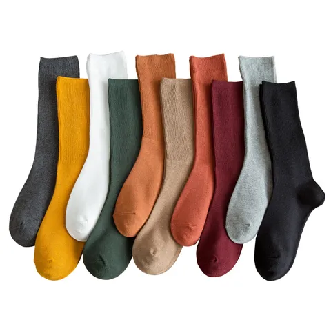 Calze Slouch a Tinta Unita Casual da Donna Stile Giapponese Cotone a Strisce Verticali Calze a Tubo Lungo