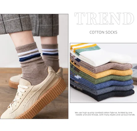 Calze a Tubo in Cotone a Righe da Uomo Traspiranti Assorbenti del Sudore Calze Sportive Casual Moda Uso Quotidiano